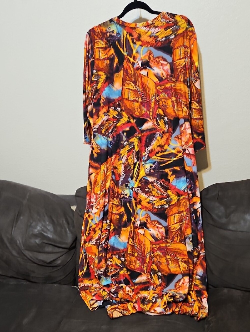 Attitudes by Renee Vibrant Orange & Blue Abstract V-Neck Maxi Dress - Picture 5 of 9